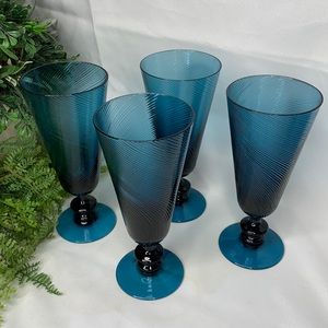 Set of 4 amazing deep blue swirl glass ice tea glasses / beer pilsners